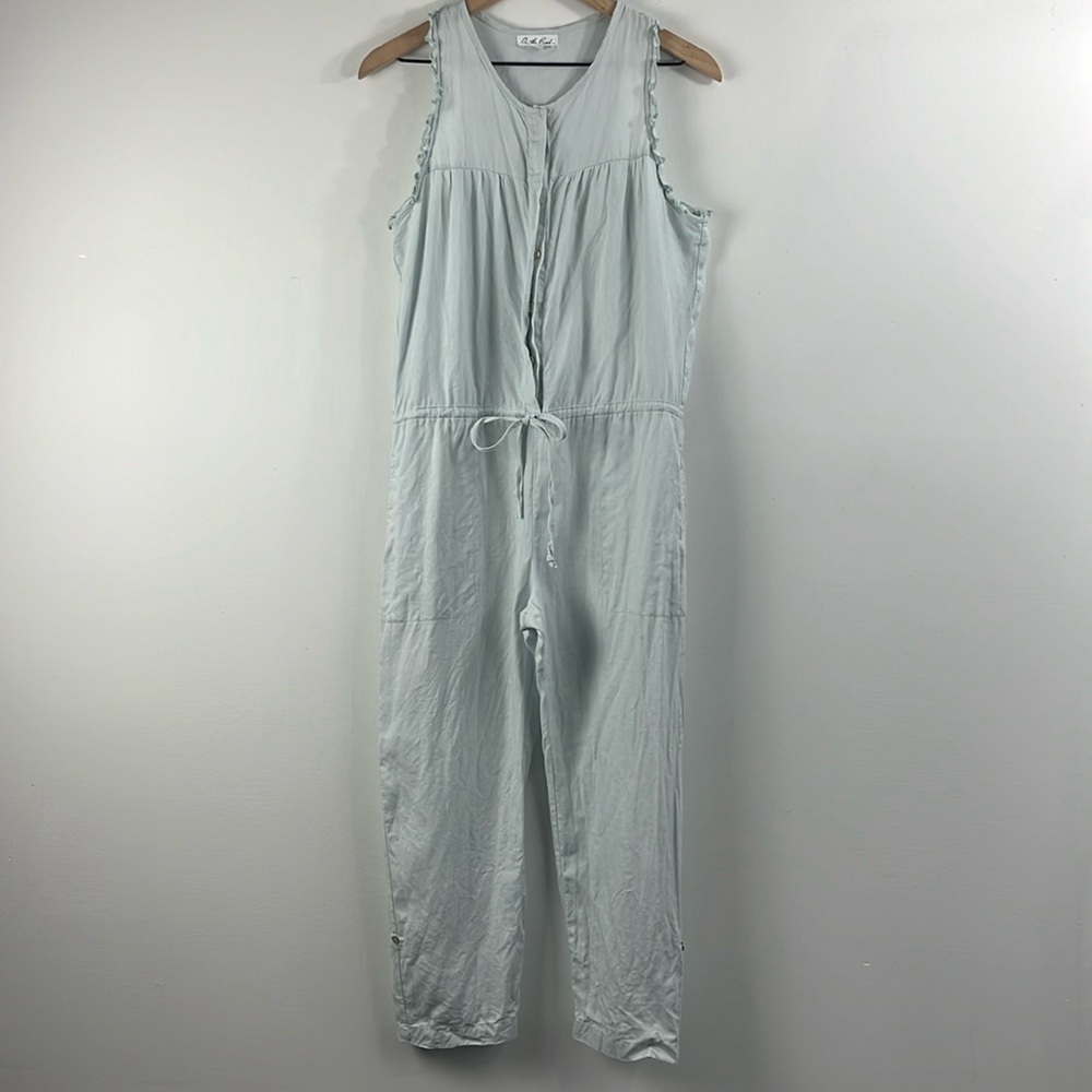 On The Road 100% Linen Sleeveless Cinched Waist Jumpsuit Womens Size XS